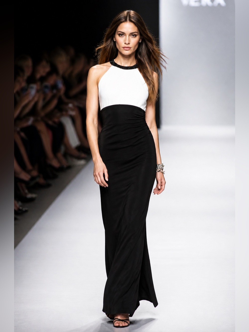 Lauren Ralph Lauren Evening Beaded Color Block Black Gray Gown Size 4